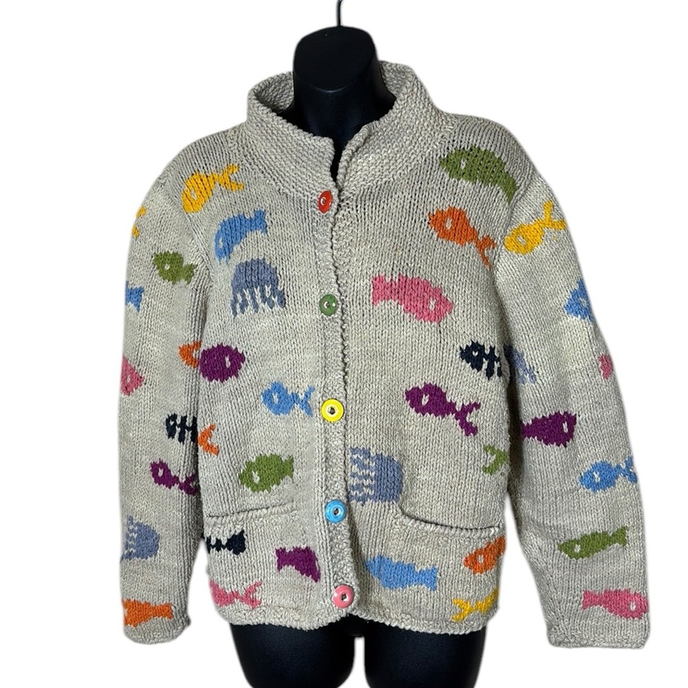 Amano vintage women’s S/M chunky knit novelty colorful sea creatures sweater